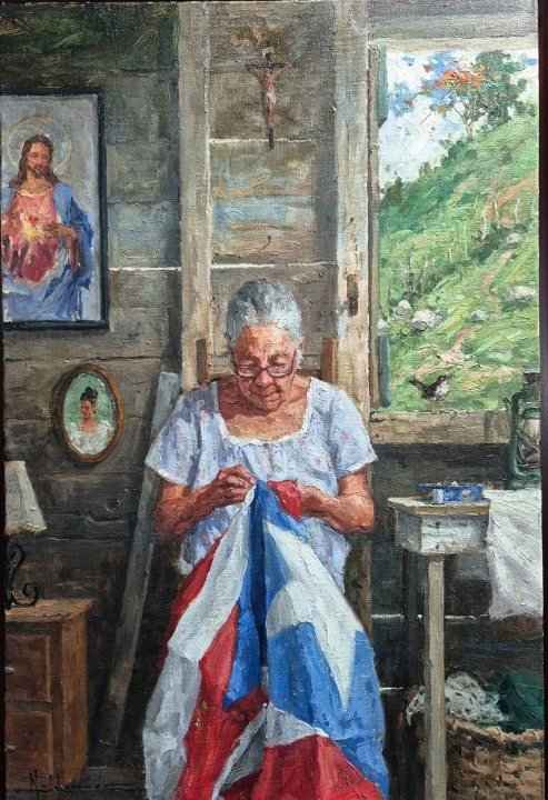 Cosiendo mi bandera, óleo sobre lino de William Maldonado