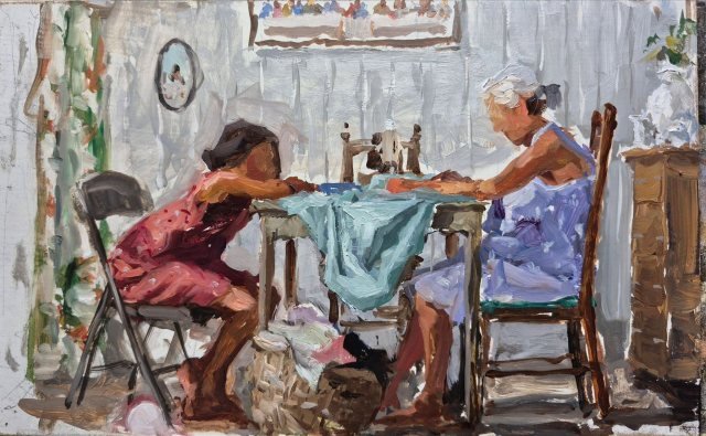 Estudio de color · 6" × 9¾" — La abuela y su nieta